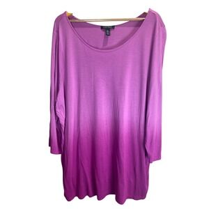 Lauren Ralph Lauren Womens Purple Ombre Viscose 3/4 Sleeve Tunic Top 3X Plus